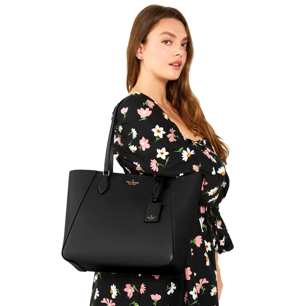Kate Spade Poppy Large Leather Tote Black Classic New York Designer Preppy